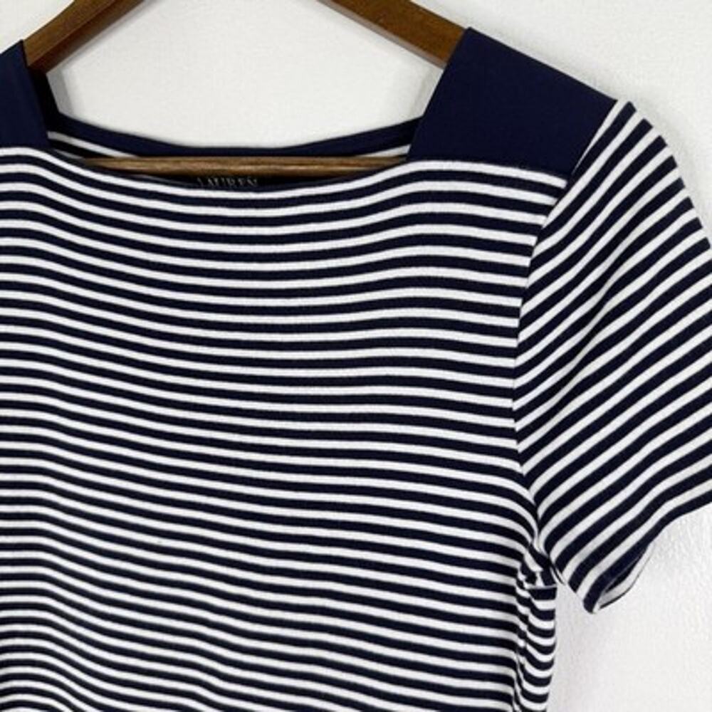Ralph Lauren Nautical Top XL Navy White Stripe Button Jersey Shirt Short Sleeve